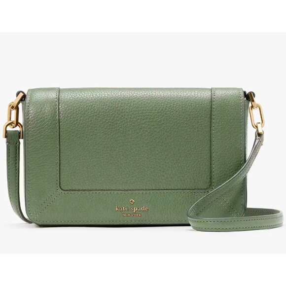 S Kate Spade Lena Crossbody Bag Army Green Leather Purse KH784 NWT $299 Romaine - Picture 1 of 5